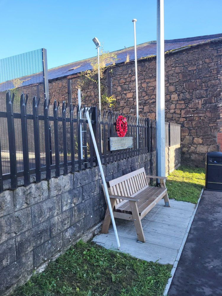The scene of the vandalism at a community memorial in the Harryville area of Ballymena