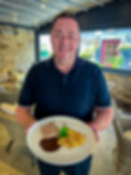 Neven Maguire with his Vanilla & Hazelnut No-Churn Ice Cream with Poached Pears & Chocolate Sauce, on RTÉ’s Neven’s Ulster Food Tour
