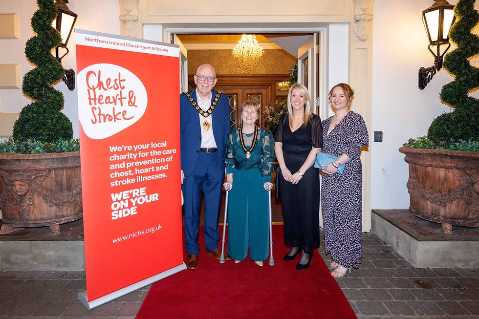 Mayor and Mayoress of Mid and East Antrim, Councillor Jackson Minford and Allison Minford pictured with Leigh Osbourne and Lindsay Lutton from Chest Heart & Stroke.