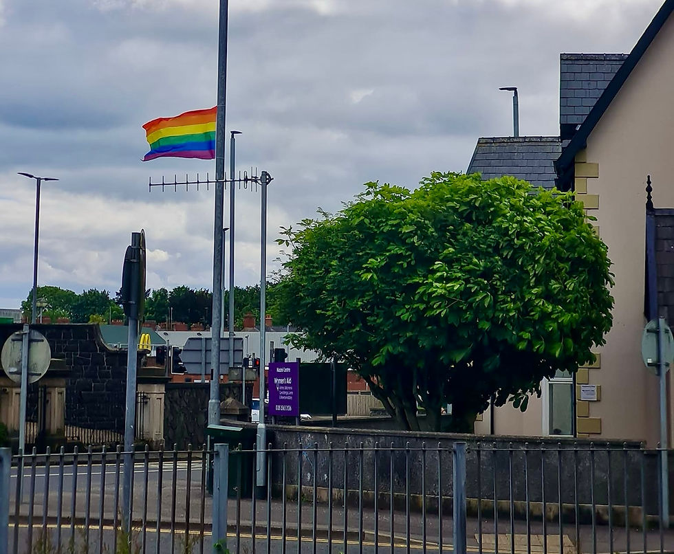 Rainbow pride flag erected on lamppost in Ballymena town centre