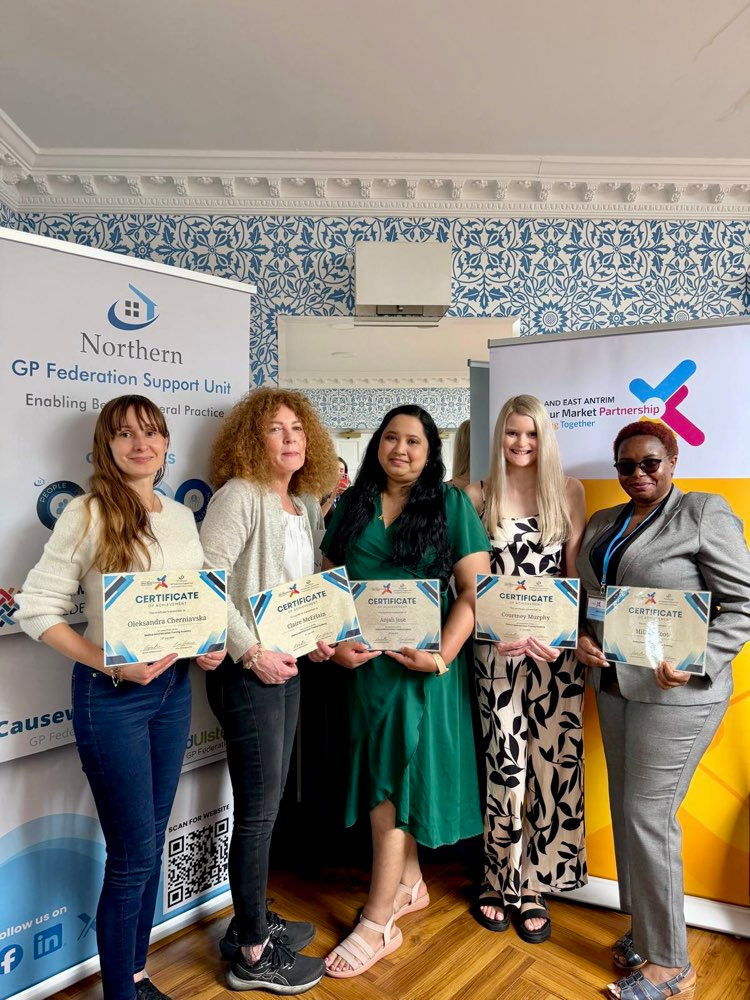 Recent graduates from Mid and East Antrim’s Medical Administration Academy with their certificates