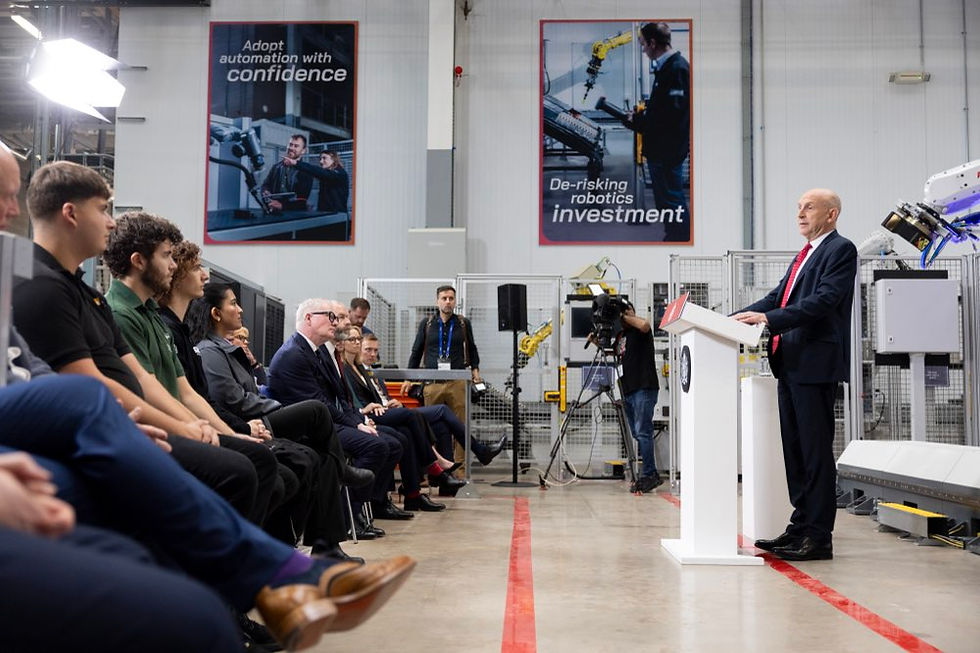Chancellor John Healey delivers a growth speech at the Manufacturing Technology Centre in Coventry.