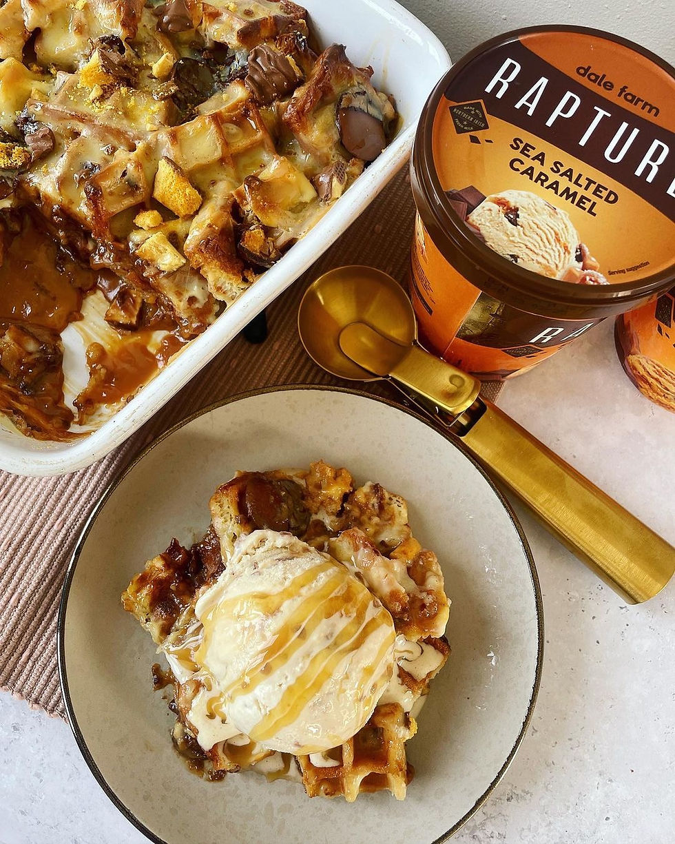 Salted Caramel Chocolate Waffle Pudding