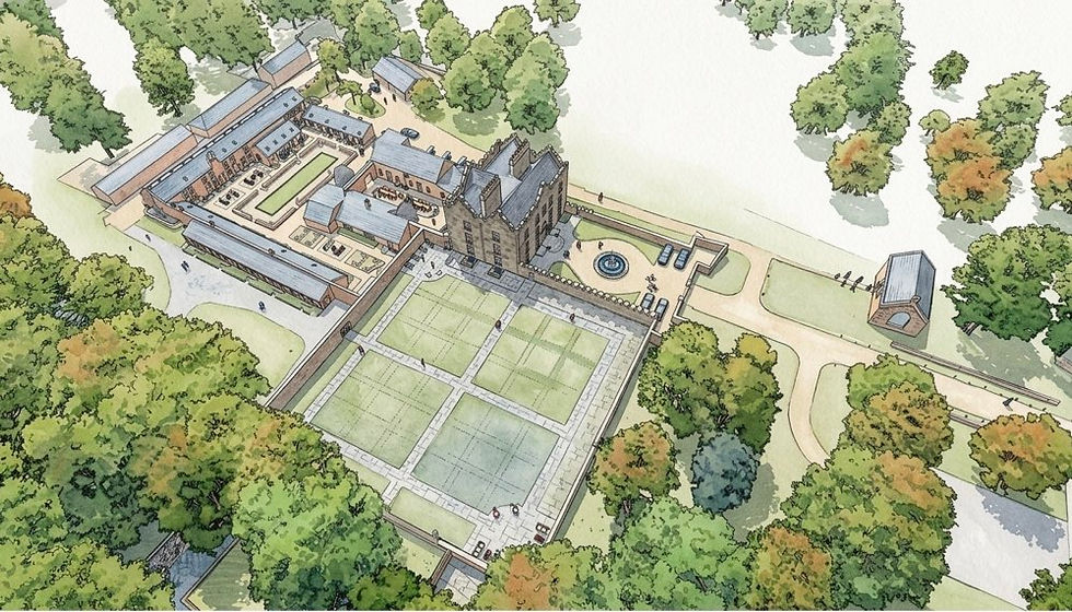 Aerial overview including proposed changes at Galgorm Castle, Ballymena