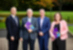 Kinecx Energy Chairman Dr David Dobbin (second from left) and Kinecx Energy Chief Executive Officer Niall Martindale (second from right) pictured at the company’s annual Stakeholder Briefing with guest speakers Lucy Field of AFRY Management Consulting and Richard Ramsey, Professor of Practice in Economics and Policy at Queen’s University Belfast.
