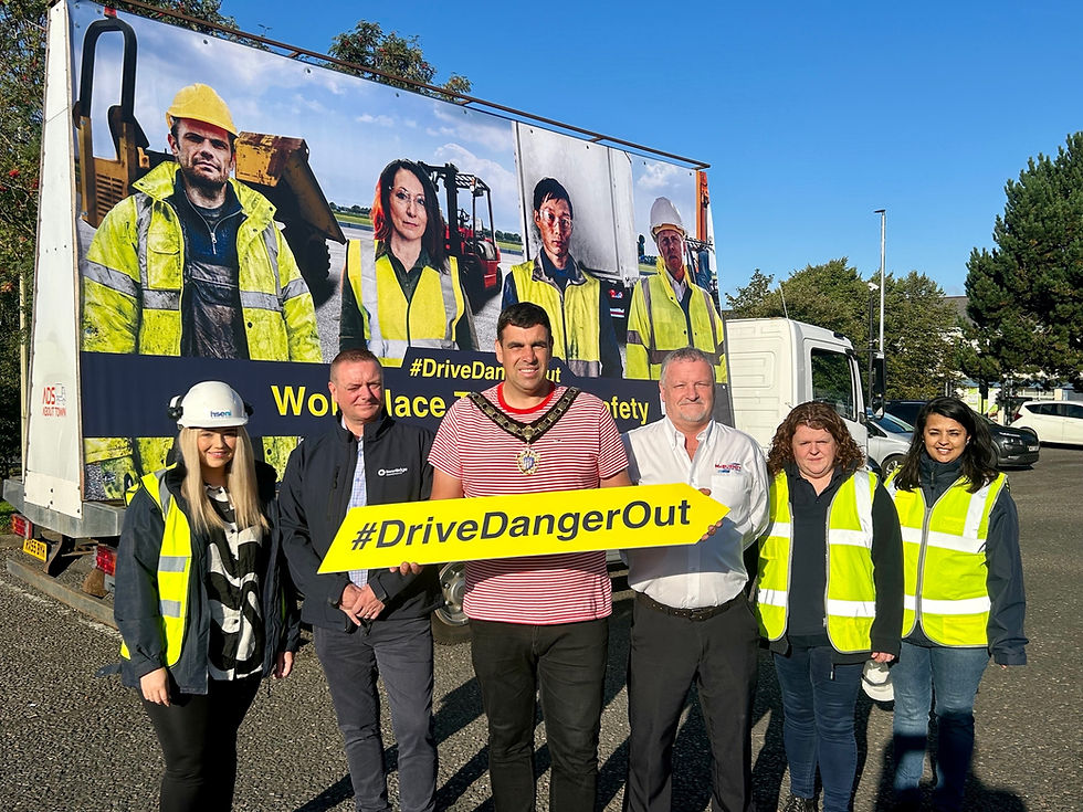 Amanda Grant, HSENI, Alan Featherstone, RiverRidge, Alderman Stewart McDonald, Deputy Mayor Mid & East Antrim Council, Lyle Watson, McBurney Transport, Kerry Hughes, HSE NI, & Heena Jugatia, HSE NI.