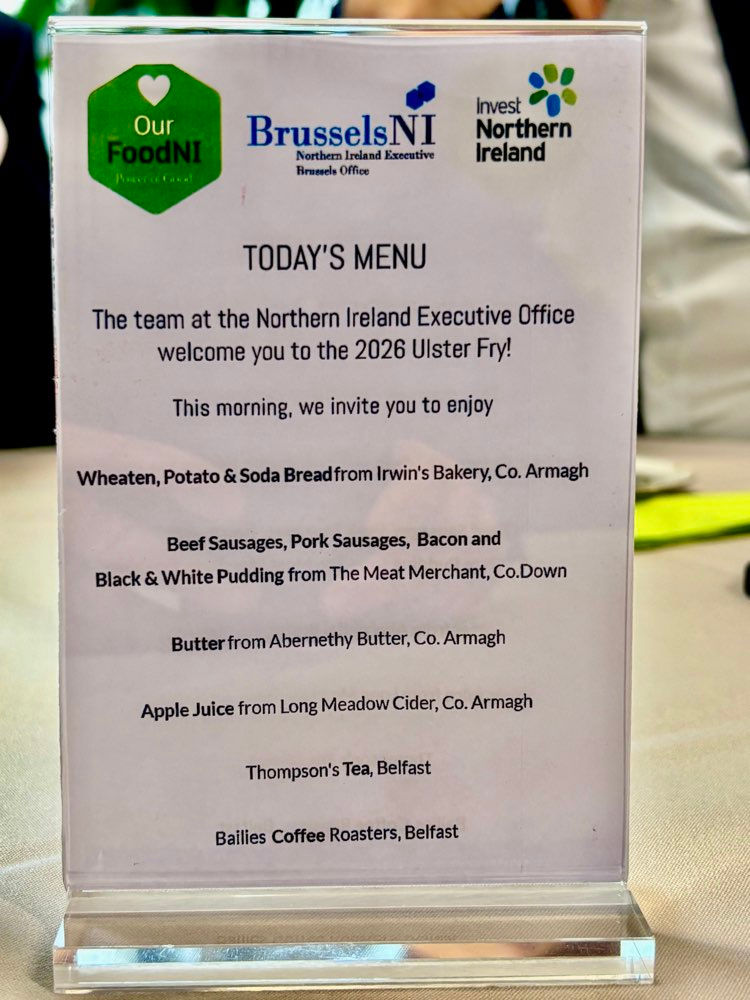 On the menu of the Northern Ireland Executive Office’s annual Ulster Fry for St Patrick’s Day in Brussels