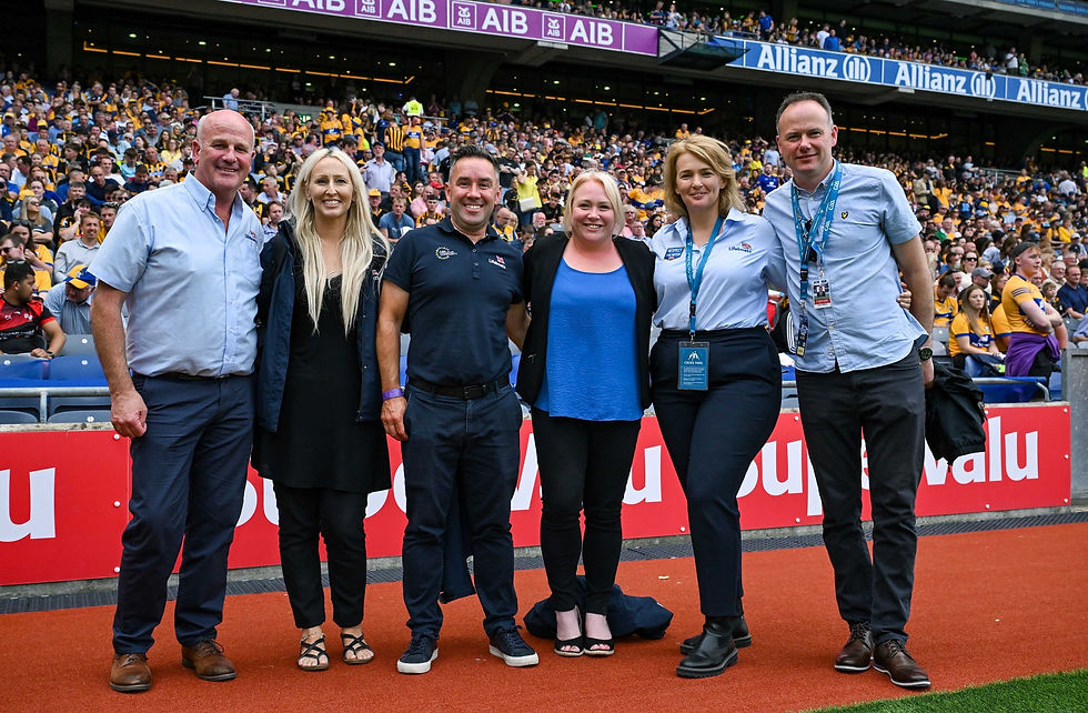 Paddy McLaughlin, Red Bay RNLI Coxswain pictured far left, along with some of the RNLI and GAA delegation in Croke Park.