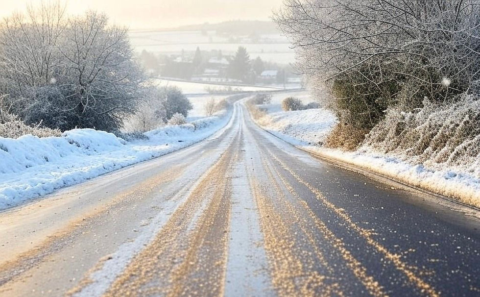 Snow and ice on country road