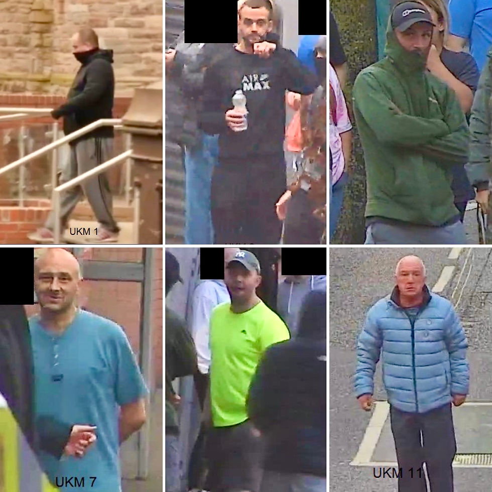 Images of six men wanted by the PSNI for questioning