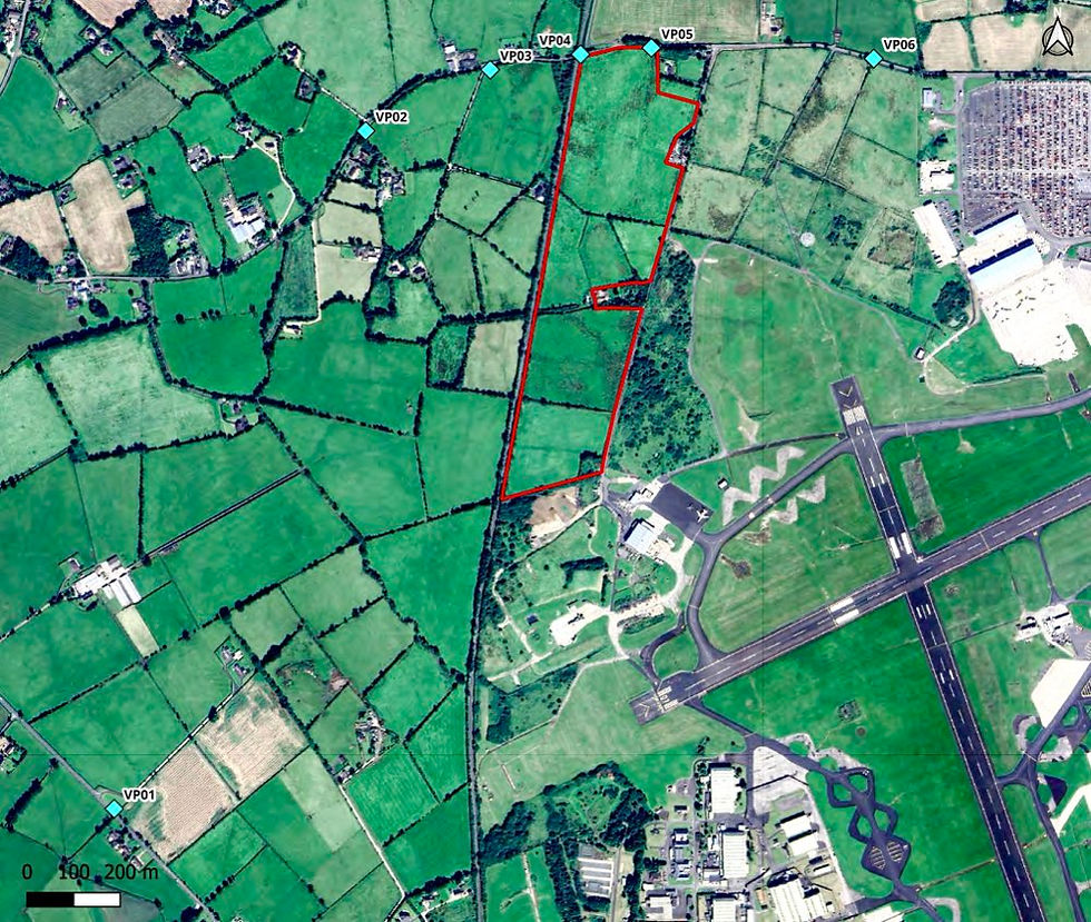 Site location boundary of proposed solar farm, marked by red line, near Belfast International Airport