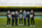 Harry Lynch, Bangor, BBC Sport NI’s Nicola McCarthy, Colin McKendry, IFA President, Aaron Reid, Crusaders, BBC Sport NI’s Thomas Kane, Angela Platt, IFA Director of Women’s Football and Matthew Fitzpatrick, Linfield