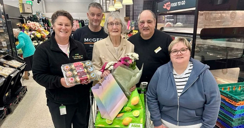Larne centenarian receives royal letter and flowers from Asda friends on 100th birthday