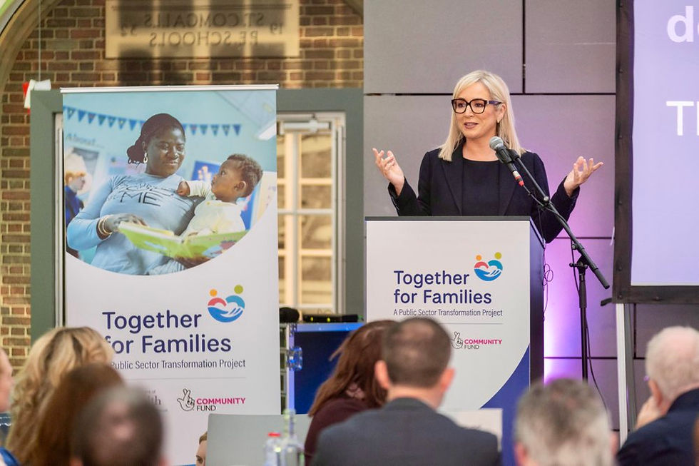 First Minister Michelle O’Neill speaking at the launch of Together for Families