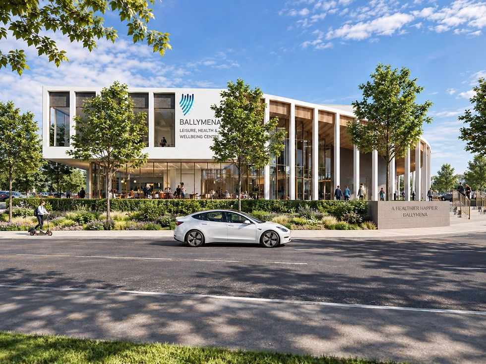 CGI design drawing of the proposed new Ballymena Health, Leisure and Wellbeing Centre
