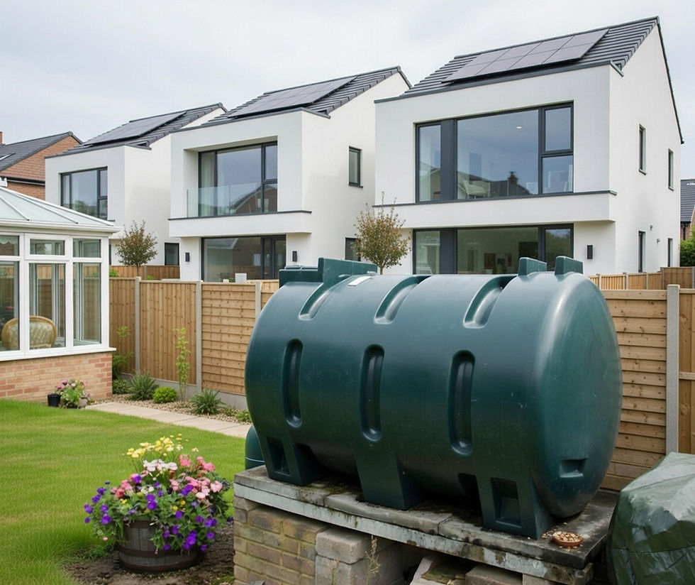 Home heating oil tank in garden