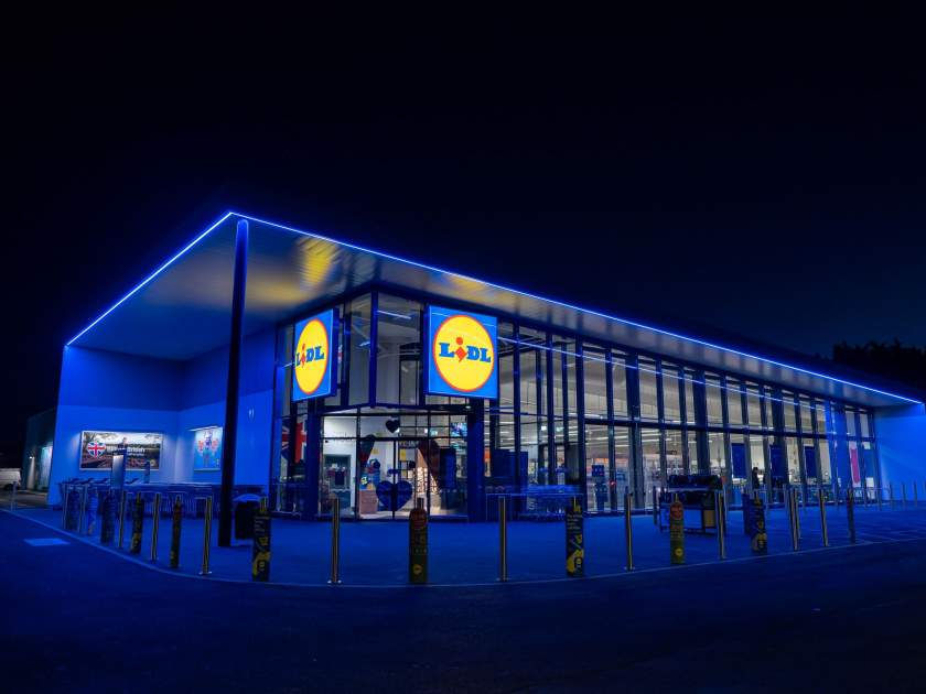 Lidl store lit up at night