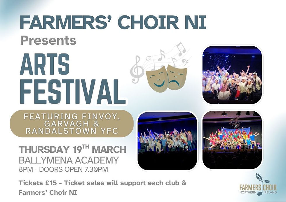 Poster for Farmers’ Choir NI Arts Festival Showcase 2026 in Ballymena