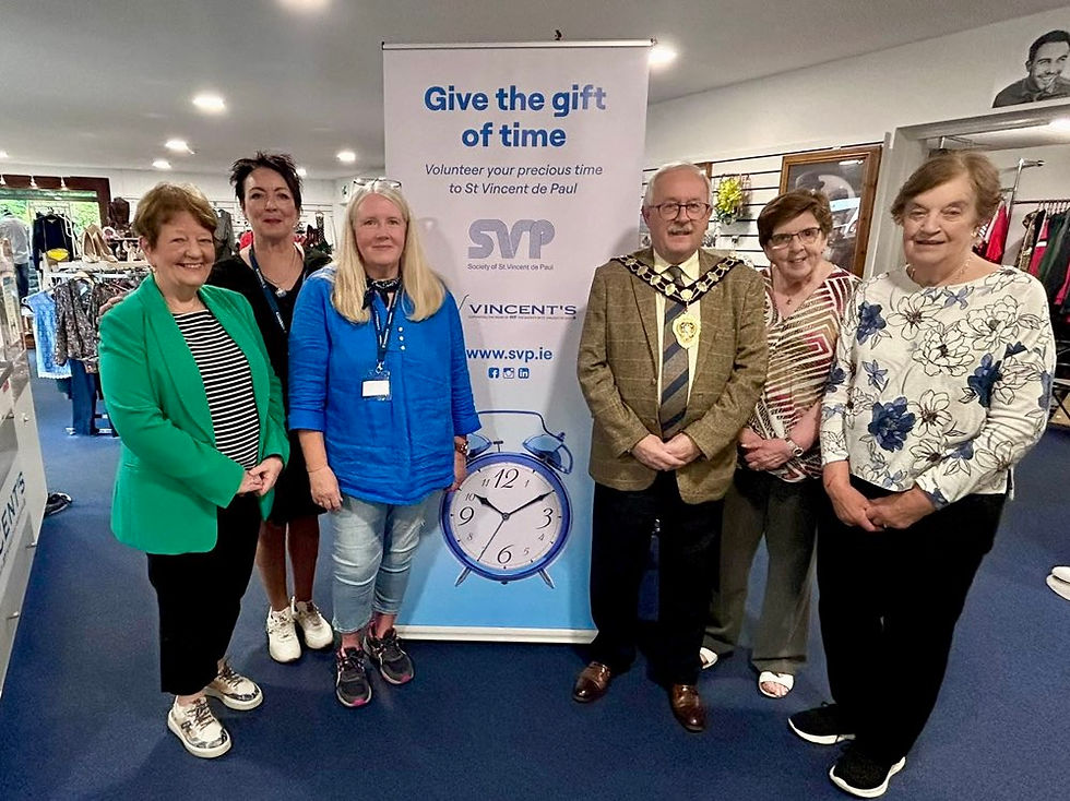 Mayor of Mid and East Antrim Borough Council Cllr Thomas Gordon is pictured with staff and volunteers during a visit to Vincent’s to learn about the work of the Society of St Vincent de Paul in Ballymena and the need for more volunteers to join SVP.