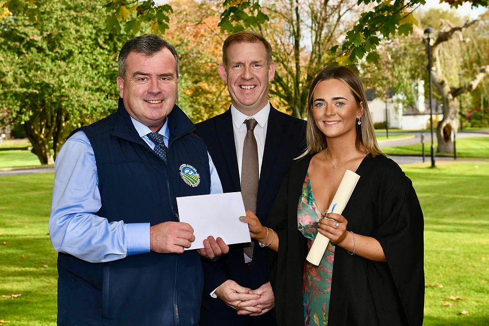 Charlotte Moore (Ballyclare) was presented with the new Northern Counties Co-Operative Award for performance in Business Management on the Level 3 Advanced Technical Extended Diploma in Agriculture. Charlotte received her award from Paul Coyle (Northern Counties Co-Operative) and Joe Mulholland (Senior Lecturer, CAFRE)