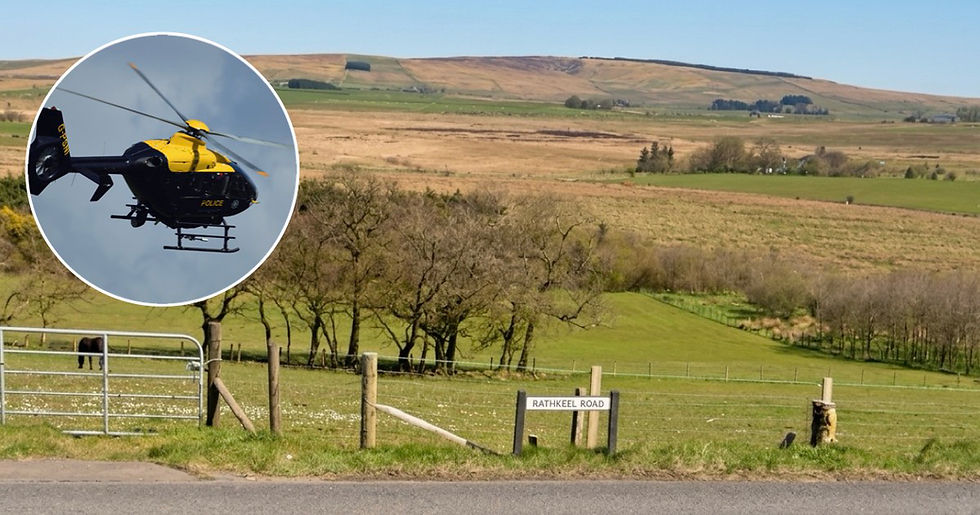 Helicopter search and police response after three men reported to flee animal trailer in rural Ballymena