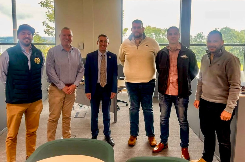 David Thompson, Ulster Angling Federation, Phil Mailey, Chairman Kells Club, DAERA Minister Andrew Muir, Gareth Cooper, River Enhancement Officer, Michael Currie, director Ulster Angling Federation and Timothy Gaston MLA.