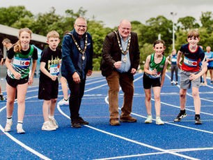 Antrim’s NI Centenary Stadium celebrates reopening of upgraded athletic track