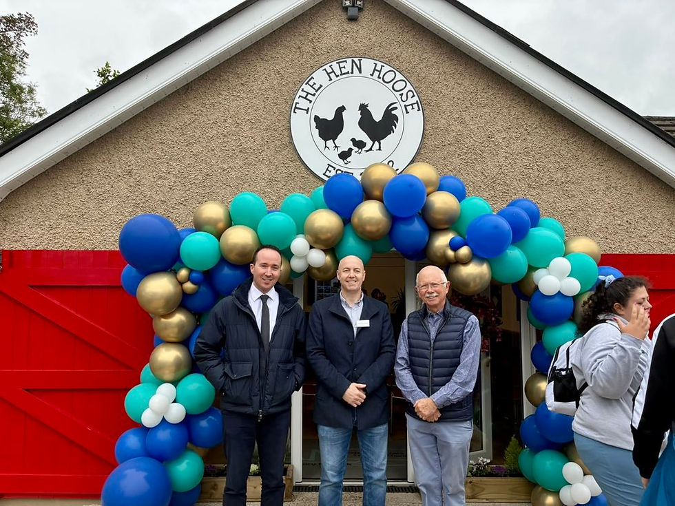 Ulster Unionist Party Leader & North Antrim MLA Jon Burrows (centre), pictured with UUP Ballymoney representative Gary Simpson (left), and (right) Scott Brown, director of CAN outside ‘The Hen House’, on Lislagan Farm