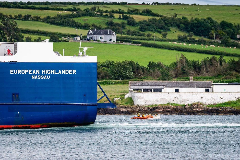 The scene today as Larne RNLI volunteers were tasked to a fishing boat drifting in the shipping lane close to the Port of Larne.