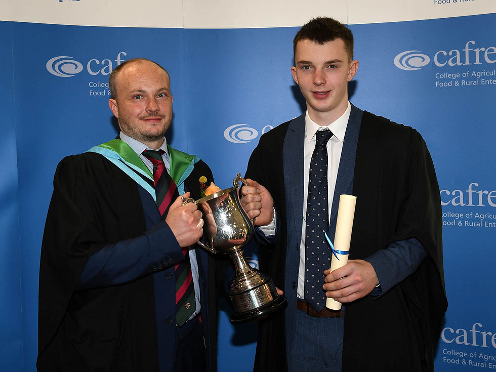 Andrew Millar (Antrim) was presented with the Greenmount Association Cup awarded for overall performance in practical skills on the Level 2 Work-based Agriculture programmes by Philip Holdsworth, Senior Lecturer, CAFRE.