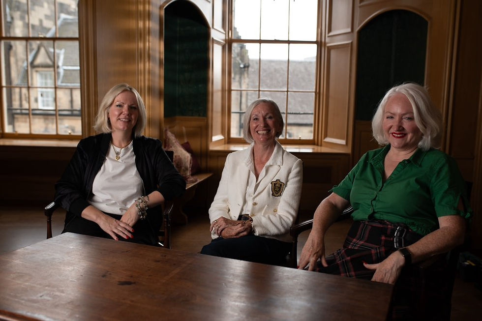 Dr Marie Cassidy with "Witches of Scotland" podcasters and authors of "To Kill a Witch" - Zoe Venditozzi and Claire Mitchell KC