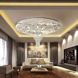 Peripheral Contemporary Gypsum False Ceiling Design With Chandelier 1