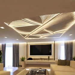 Modern Peripheral False Ceiling Design With Console Track Lights 1