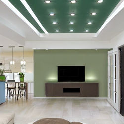 Modern Peripheral Ceiling Design With Track Recessed Lights olive green wall 2