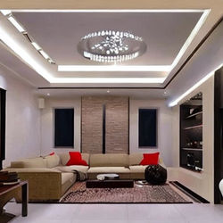 Peripheral Contemporary Gypsum False Ceiling Design With Chandelier 3