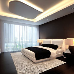 Single Layered Gypsum Bedroom Ceiling Design With Spot Lights 2