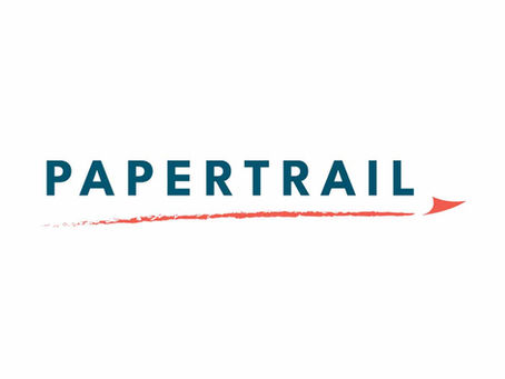 Papertrail logo in dark green and orange on a white background.