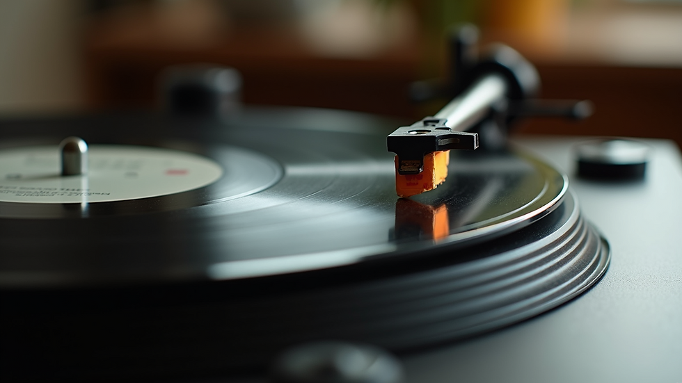 Close-up view of a vintage record player spinning a vinyl record