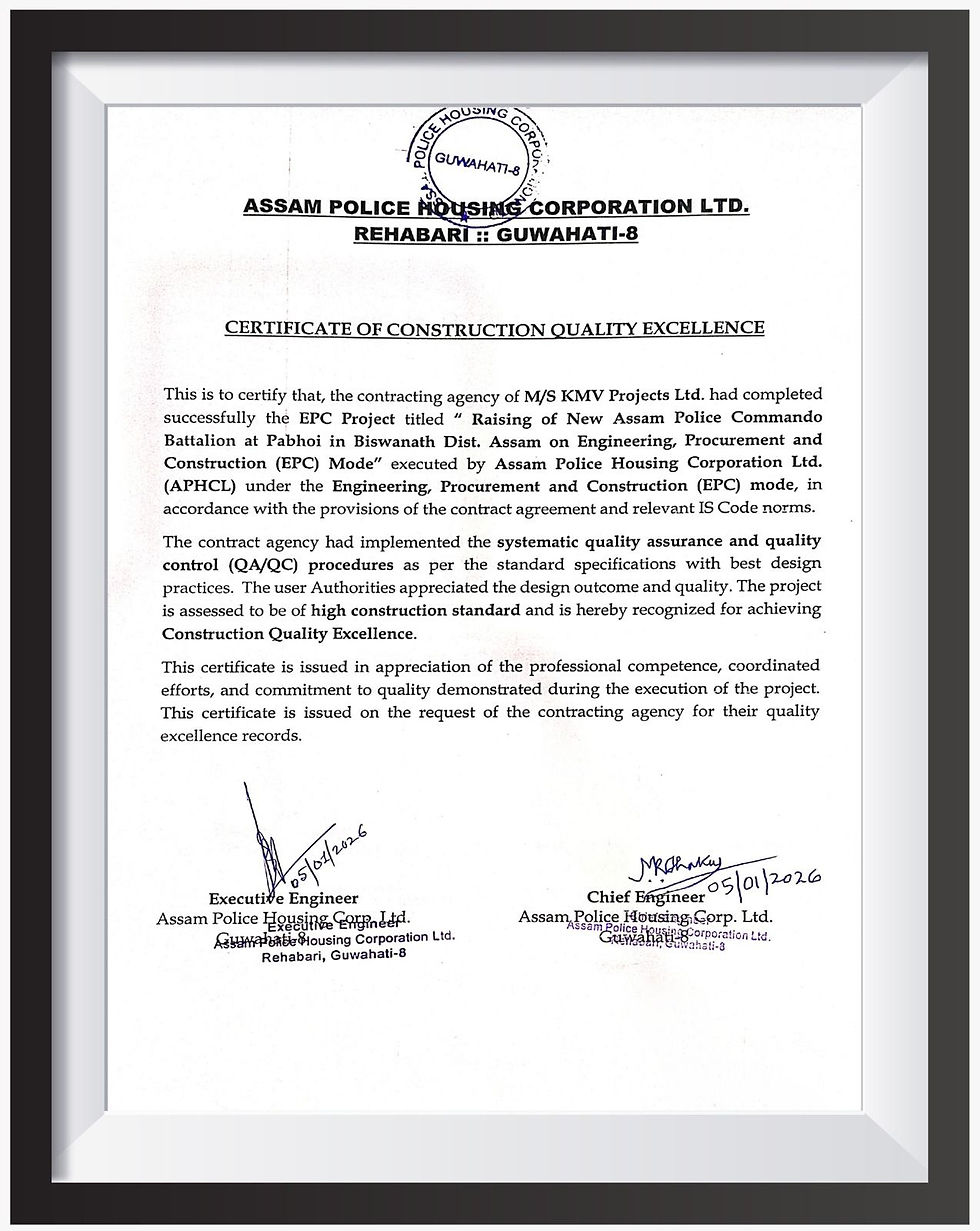 Certificate of construction quality excellence