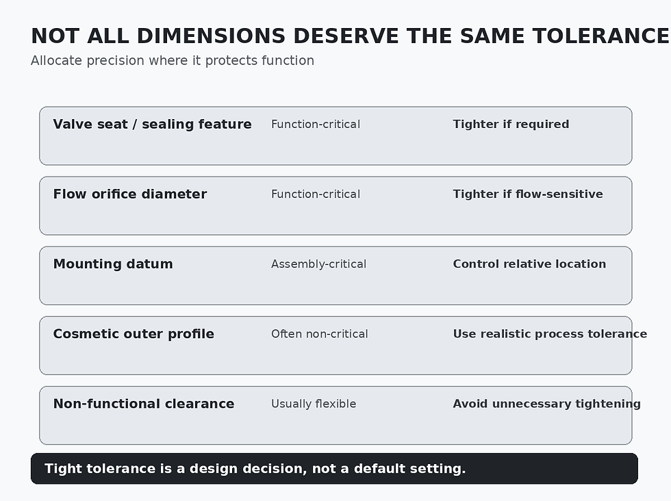 Functional tolerance guide distinguishing critical and non-critical thin metal dimensions