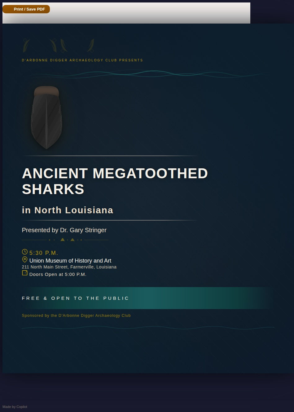 DR. GARY STRINGER RETURNS FOR A TALK ON LOUISIANA ARCHAEOLOGY