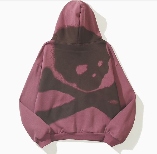 Thumbnail: Skull Design Burgundy Pullover Zip Jacket Sweatshirt