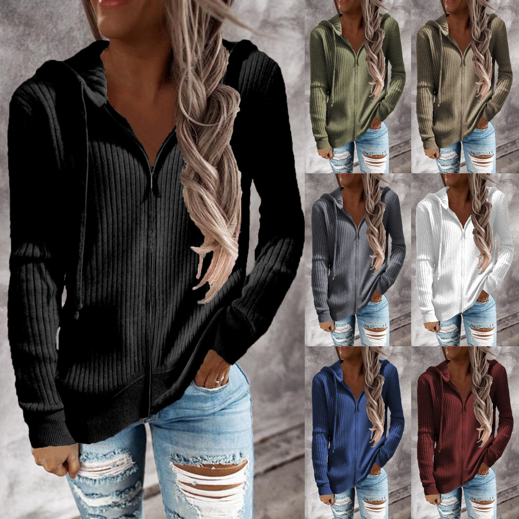 Loose Fit Women's Hooded Zip Sweatshirt Jacket