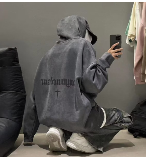 Thumbnail: Burgundy Suede Hoodie with Men's Extra Fleece
