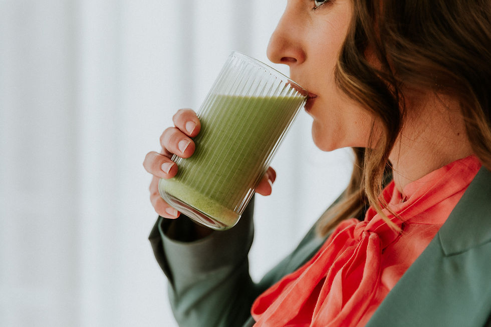 Shelley Gawith drinking a green smoothie: the liver code