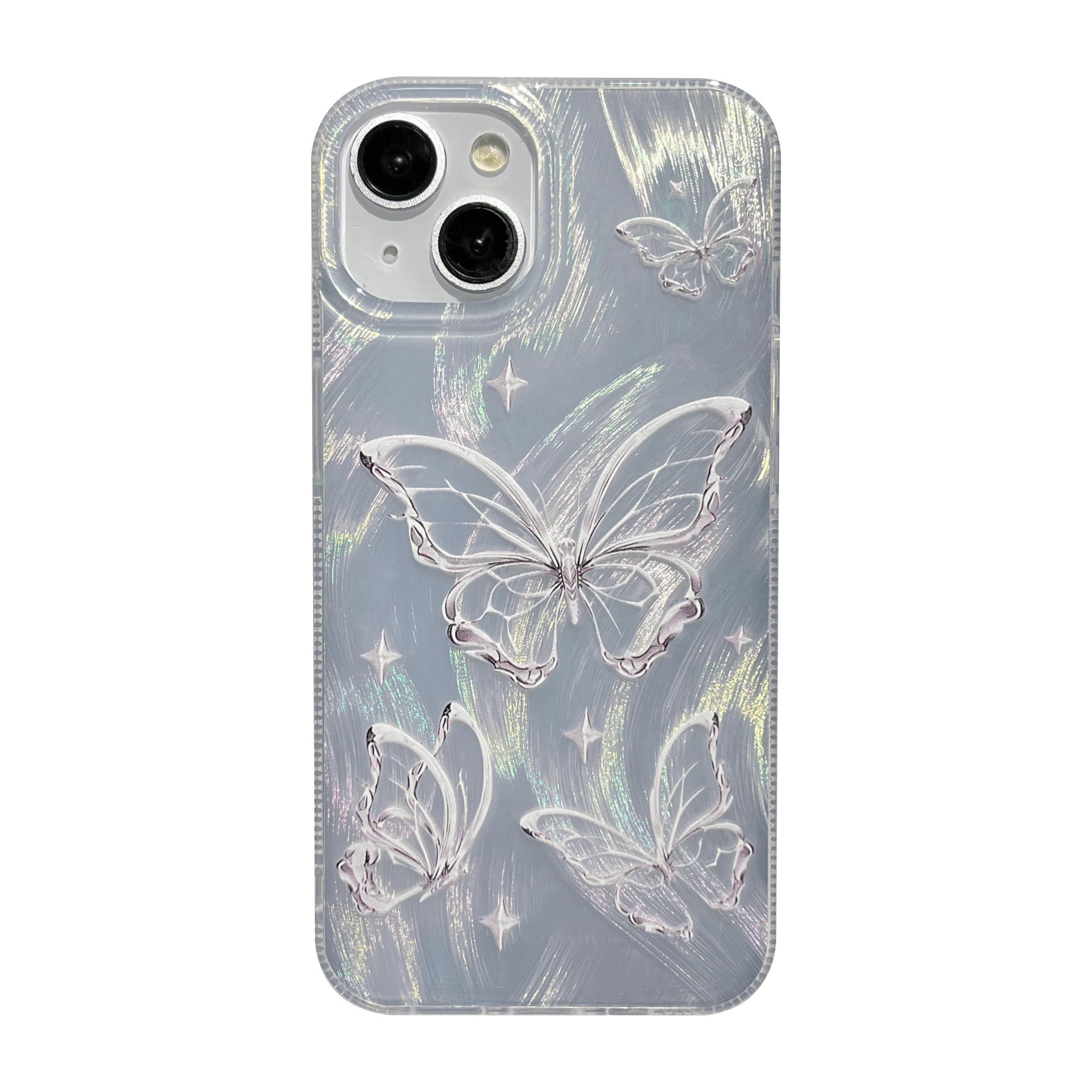 Caseative for iPhone 14 Case Silver Laser Butterfly Compatible with iPhone Case