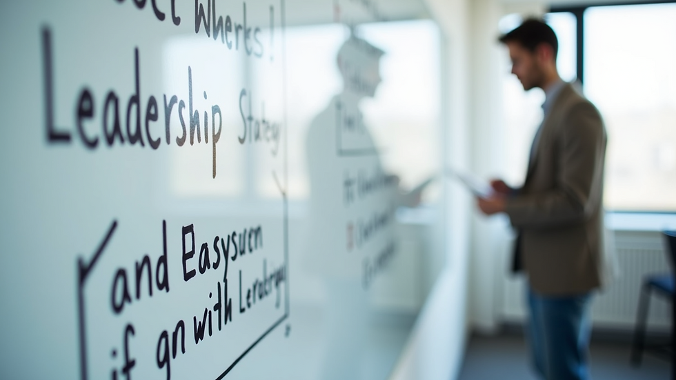 Close-up of a whiteboard with leadership strategy notes and diagrams