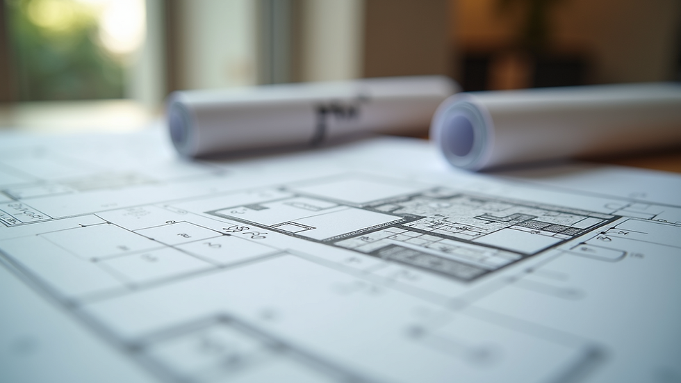 Close-up view of a home renovation planner with schematics