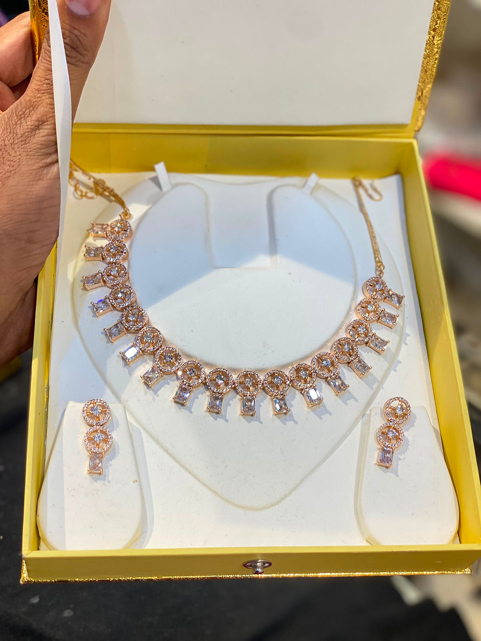 Thumbnail: Hira Collections ADN00134 
American Diamond Rosegold Necklace Set 