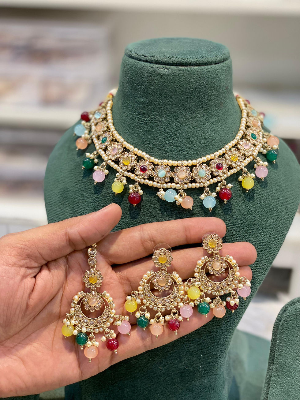 Thumbnail: Hira Collections NAGMA
Antique Plated Polki 
Flexible Necklace, Earrings, Tikka